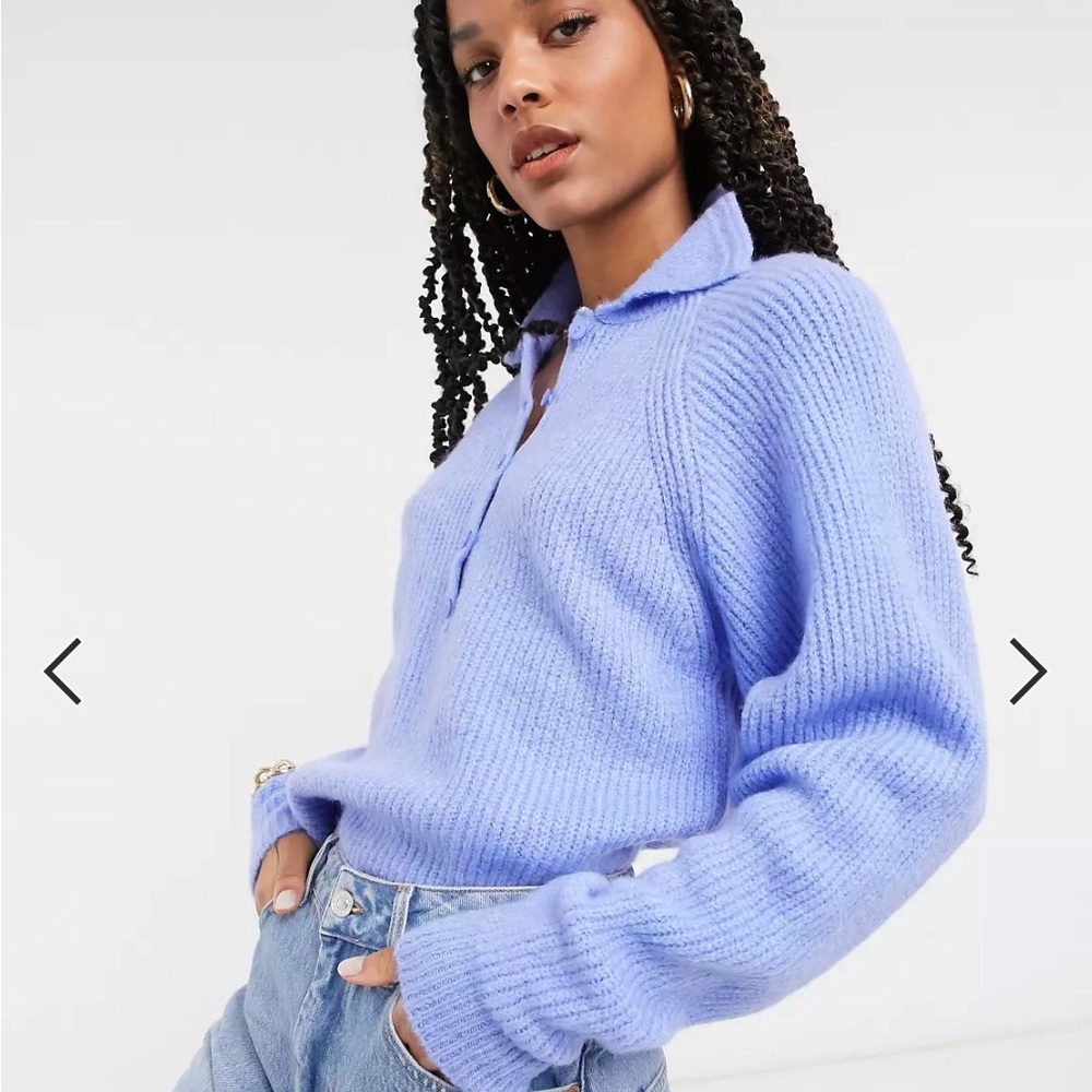 ASOS Design Blue Polo Collared Sweater - Picture 3 of 8